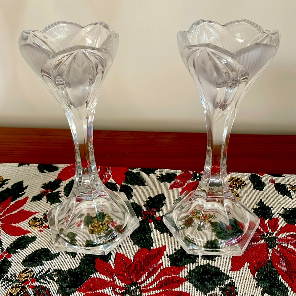 Novelette Lead Crystal Candleholders # 734. 8 1/2” tall
